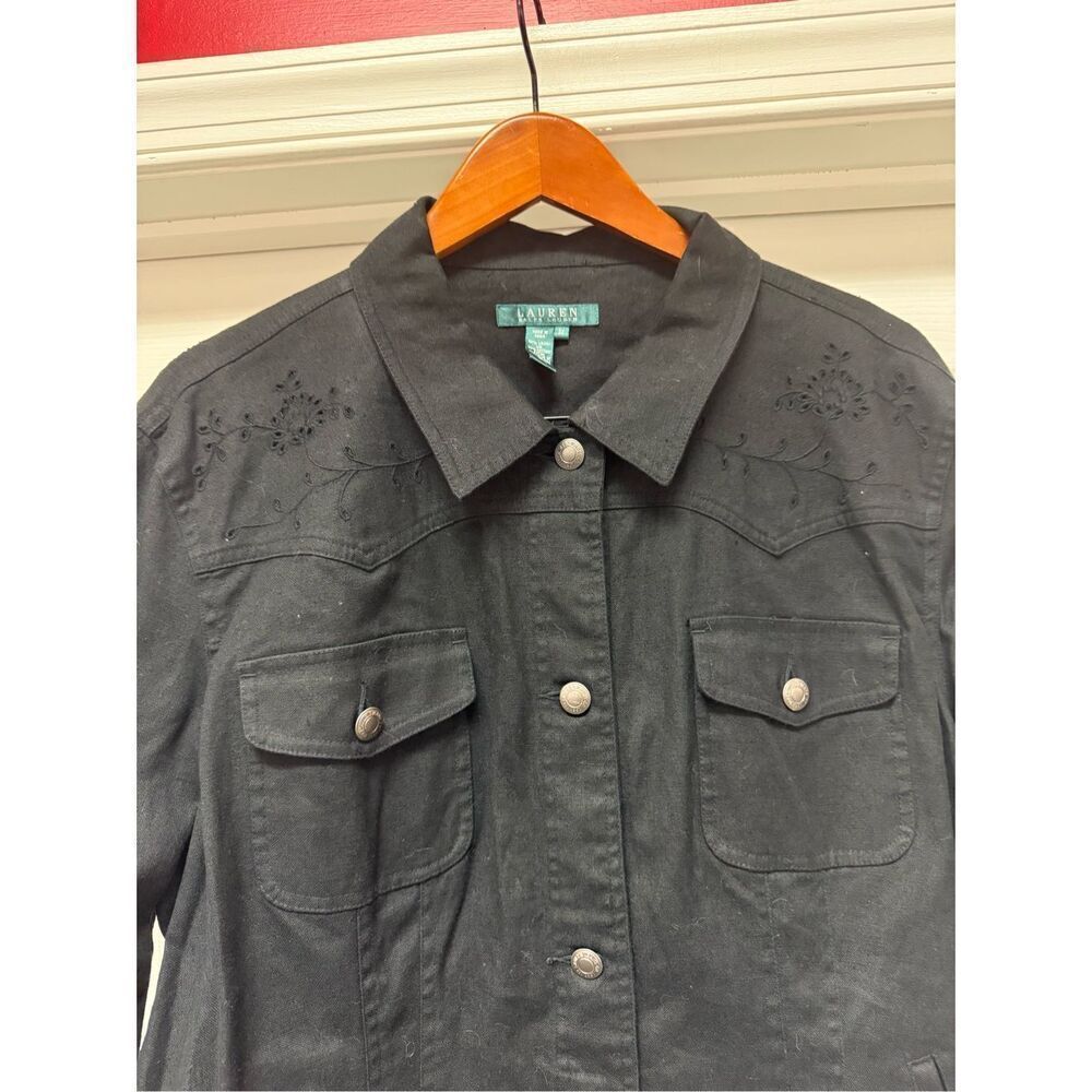Lauren Ralph Lauren Black Linen Blend Denim Style Eyelet Cut Out Jacket sz 3X E